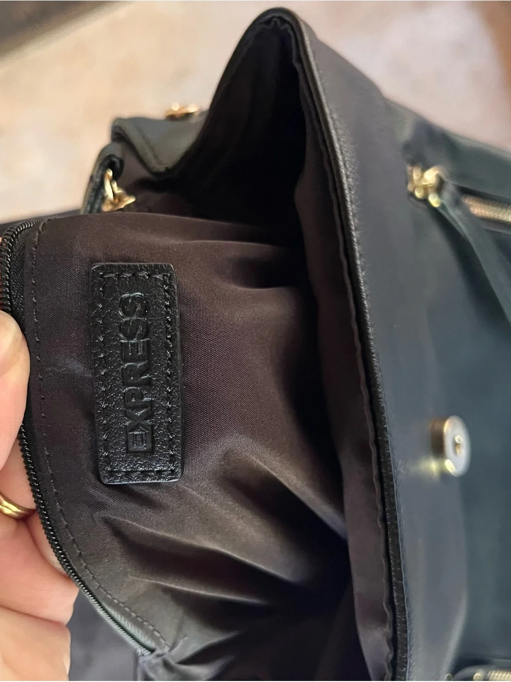 Black leather backpack purse